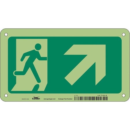 Condor Exit Sign, Aluminum, 8" W, 4-1/2" H, EMERGENCY EXIT SYMBOL, Green 467R66