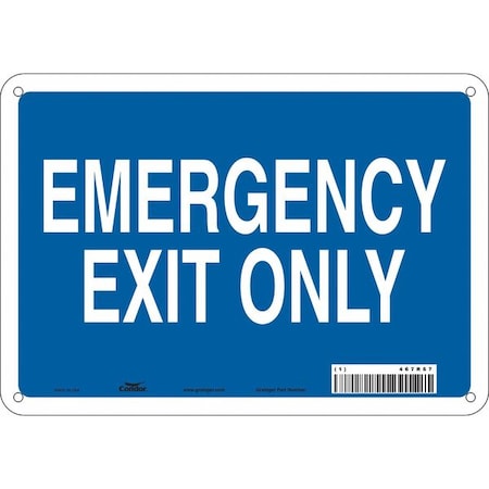 Condor Exit Sign, Plastic, 10" W, 7" H, Emergency Exit Only, Blue, White 467R67