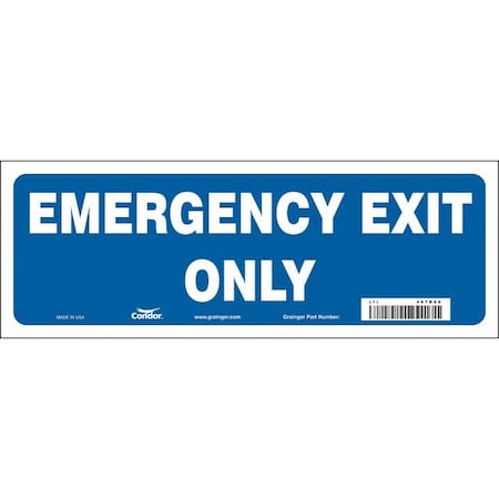 Condor Exit Sign, Vinyl, 14" W, 5" H, Emergency Exit Only, Blue, White 467R69