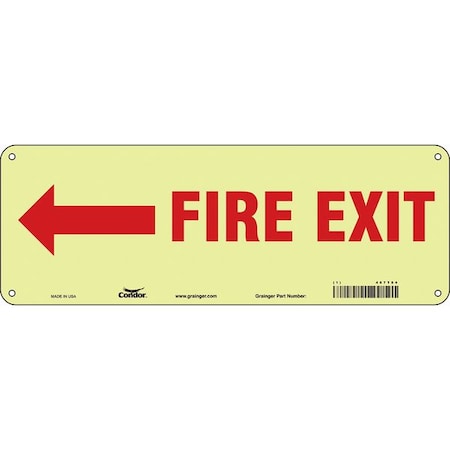 Condor Safety Sign Emergency Exit, Polyethylene, 14 in W, 5 in H, FIRE EXIT W/SYMBOL, White 467T84