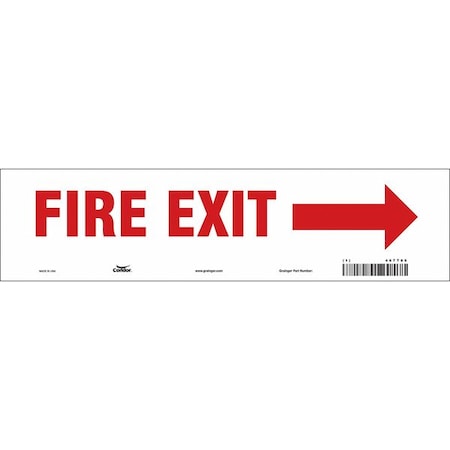 Condor Safety Sign Emergency Exit, Vinyl, 14 in W, 3 1/2 in H, FIRE EXIT W/SYMBOL, White 467T86