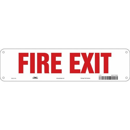 Condor Safety Sign Emergency Exit, Aluminum, 14 in W, 3 1/2 in H, FIRE EXIT, White 467T88