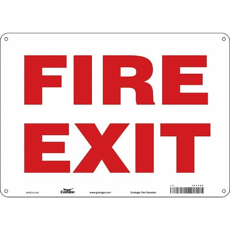 Condor Safety Sign Emergency Exit, Aluminum, 14 in W, 10 in H, FIRE EXIT, White 467T90