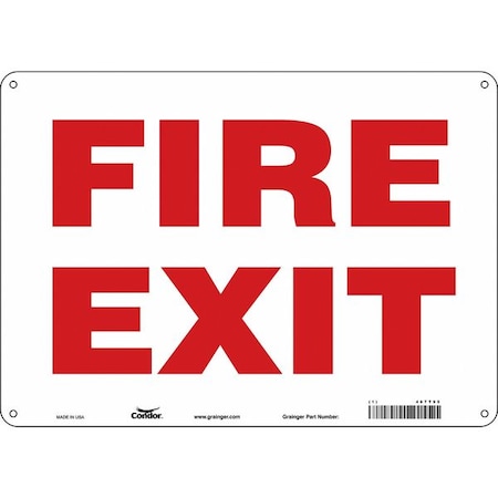 Condor Safety Sign Emergency Exit, Polyethylene, 14 in W, 10 in H, FIRE EXIT, White 467T95