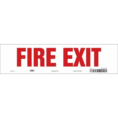 Condor Safety Sign Emergency Exit, Vinyl, 14 in W, 3 1/2 in H, FIRE EXIT, White 467T96