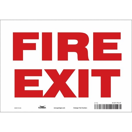 Condor Safety Sign Emergency Exit, Vinyl, 10 in W, 7 in H, FIRE EXIT, White 467T97