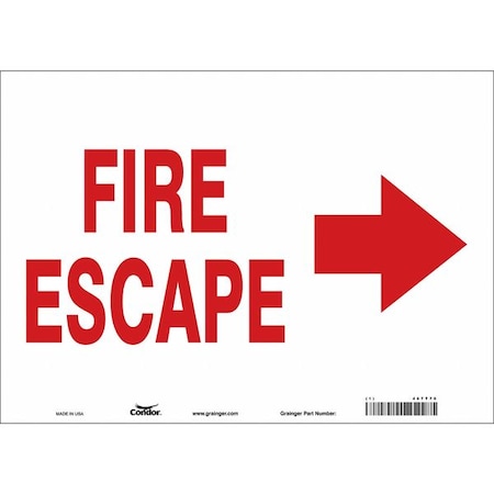 Condor Safety Sign Emergency Exit, Vinyl, 14 in W, 10 in H, FIRE ESCAPE W/SYMBOL, White 467T70