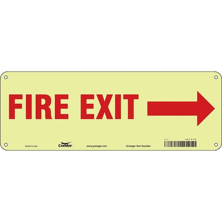 Condor Safety Sign Emergency Exit, Polyethylene, 14 in W, 5 in H, FIRE EXIT W/SYMBOL, White 467T78