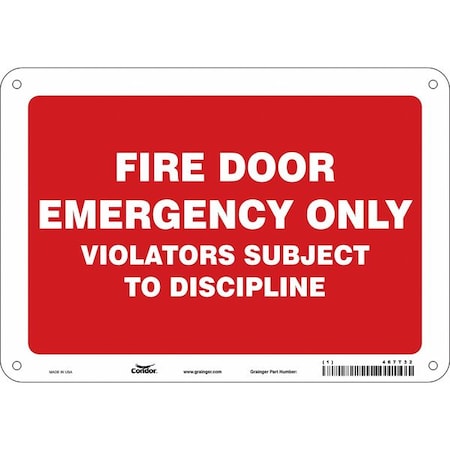 Condor Safety Sign Emergency Exit, Aluminum, 10 in W, 7 in H, Red, White 467T32