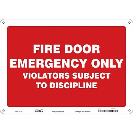 Condor Safety Sign Emergency Exit, Aluminum, 14 in W, 10 in H, Red, White 467T33