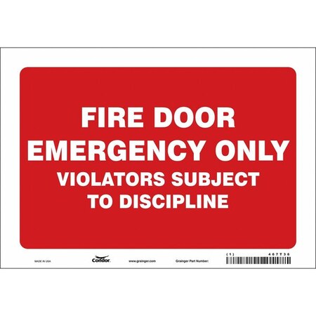 Condor Safety Sign Emergency Exit, Vinyl, 10 in W, 7 in H, Red, White 467T36