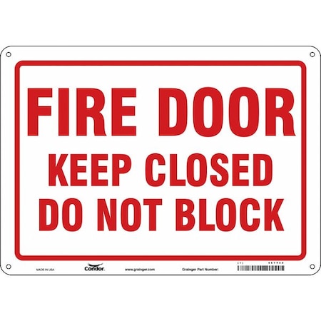 Condor Safety Sign Emergency Exit, Polyethylene, 14 in W, 10 in H, FIRE DOOR KEEP CLOSED DO NOT BLOCK 467T44