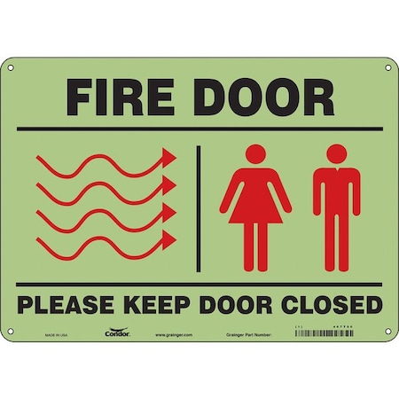 Condor Safety Sign Emergency Exit, Glow Vinyl, 14 in W, 10 in H, White 467T50