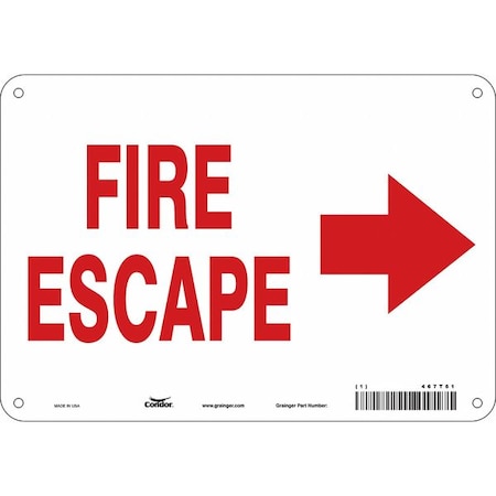 Condor Safety Sign Emergency Exit, Aluminum, 10 in W, 7 in H, FIRE ESCAPE W/SYMBOL, White 467T61