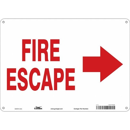 Condor Safety Sign Emergency Exit, Polyethylene, 14 in W, 10 in H, FIRE ESCAPE W/SYMBOL, White 467T68