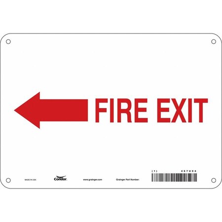 Condor Safety Sign Emergency Exit, Polyethylene, 10 in W, 7 in H, FIRE EXIT W/SYMBOL, White 467U04