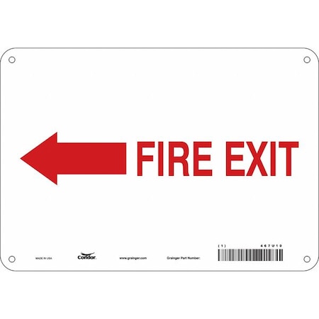 Condor Safety Sign Emergency Exit, Polyethylene, 10 in W, 7 in H, FIRE EXIT W/SYMBOL, White 467U10