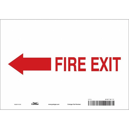 Condor Safety Sign Emergency Exit, Vinyl, 10 in W, 7 in H, FIRE EXIT W/SYMBOL, White 467U11