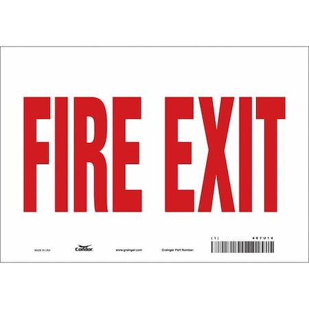 Condor Safety Sign Emergency Exit, Vinyl, 10 in W, 7 in H, FIRE EXIT, White 467U14