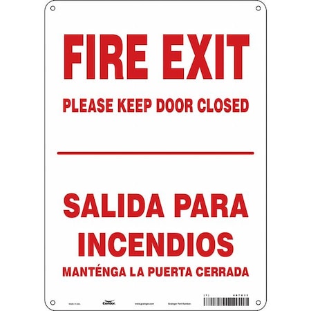 Condor Safety Sign Emergency Exit, Polyethylene, 10 in W, 14 in H, Black, White 467U32