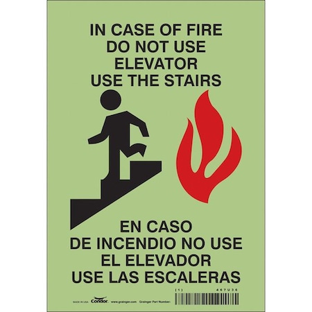 Condor Safety Sign Emergency Exit, Glow Vinyl, 7 in W, 10 in H, White 467U36