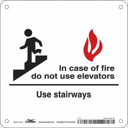 Condor Safety Sign Emergency Exit, Polyethylene, 7 in W, 7 in H, White 467U54