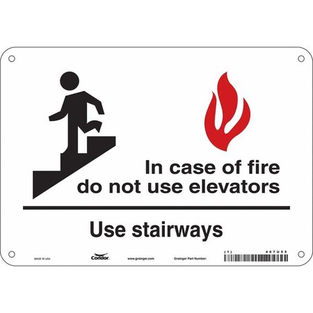 Condor Safety Sign Emergency Exit, Polyethylene, 10 in W, 7 in H, White 467U55