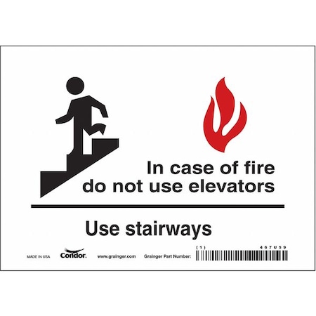 Condor Safety Sign Emergency Exit, Vinyl, 7 in W, 5 in H, White 467U59