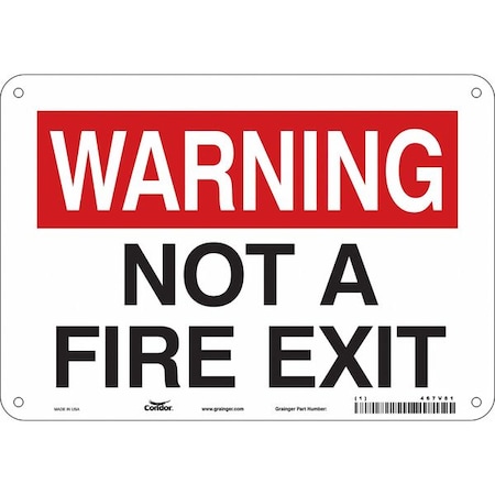 Condor Safety Sign Emergency Exit, Aluminum, 10 in W, 7 in H, WARNING NOT A FIRE EXIT, White 467V81