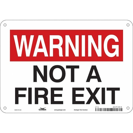 Condor Safety Sign Emergency Exit, Polyethylene, 10 in W, 7 in H, WARNING NOT A FIRE EXIT, White 467V83