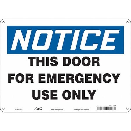 Condor Safety Sign Emergency Exit, 10 in H, 14 in W, Aluminum, Horizontal Rectangle, English, 467V75 467V75