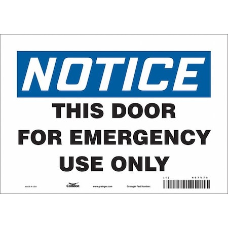 Condor Safety Sign Emergency Exit, 7 in H, 10 in W, Vinyl, Vertical Rectangle, English, 467V79 467V79