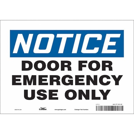 Condor Safety Sign Emergency Exit, 7 in H, 10 in W, Vinyl, Vertical Rectangle, English, 467V53 467V53