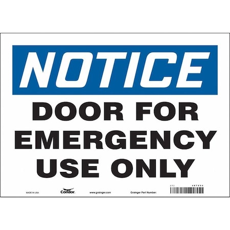 Condor Safety Sign Emergency Exit, 10 in H, 14 in W, Vinyl, Horizontal Rectangle, English, 467V54 467V54