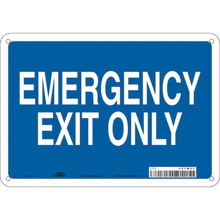 Condor Exit Sign, Plastic, 10" W, 7" H, Emergency Exit Only, Blue 467W02