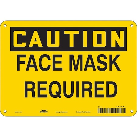 Condor Face Mask Required Sign, 10" W x 7" H, English, Plastic, Yellow 467X71