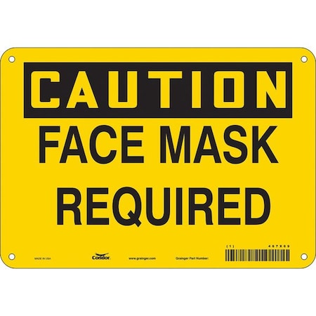 Condor Face Mask Required Sign, 10" W x 7" H, English, Aluminum, Yellow 467X69