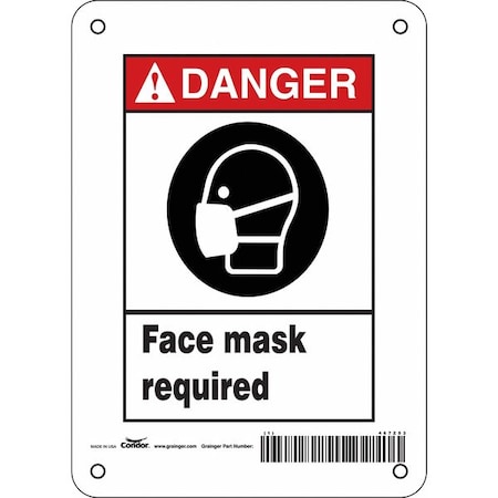 Condor Face Mask Required Sign, 5" W x 7" H, English, Vinyl, Black, White 467Z53