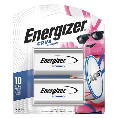 Energizer Battery, Lithium, Size CRV3, 3VDC, PK2 ELCRV3BP2