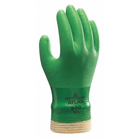Showa Coated Gloves, PVC, Sandy, Full, 2 Abrasion Level, Green, S (7) 1 PR 600S-07
