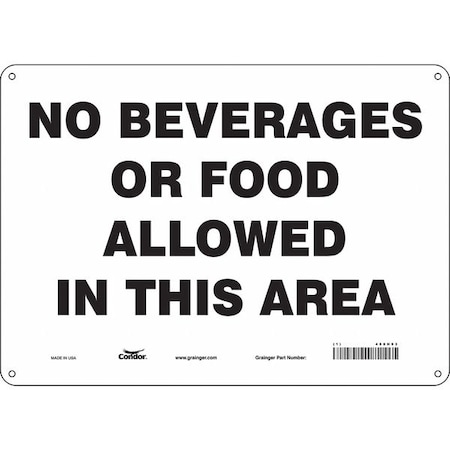 Condor No Beverages Or Food Allowed In This Area, 14 in W x 10 in H, Horizontal Rectangle, Aluminum, 468H93 468H93