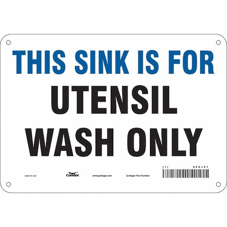 Condor This Sink Is For Utensil Wash Only, 10 in W x 7 in H, Vertical Rectangle, Aluminum, 468J91 468J91