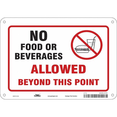 Condor No Food Or Beverages Allowed Beyond This Point, 10 in x 7 in, Vertical Rectangle, Aluminum, 468J06 468J06
