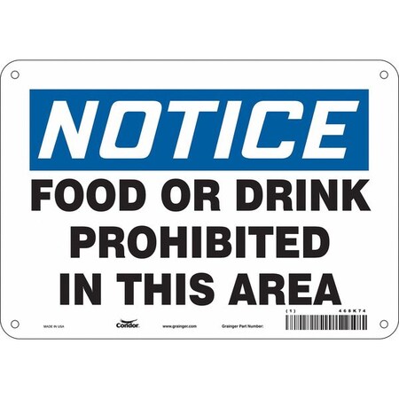 Condor Notice, Food or Drink Prohibited In This Area, 10 in W x 7 in H, Rectangle, Polyethylene, 468K74 468K74