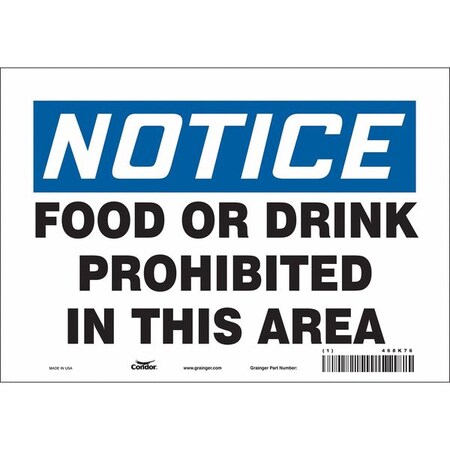 Condor Notice, Food or Drink Prohibited In This Area, 10 in W x 7 in H, Vertical Rectangle, Vinyl, 468K76 468K76