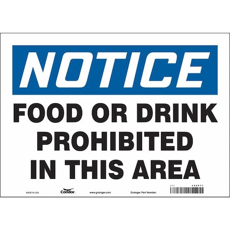 Condor Notice, Food or Drink Prohibited In This Area, 14 in x 10 in, Horizontal Rectangle, Vinyl, 468K77 468K77