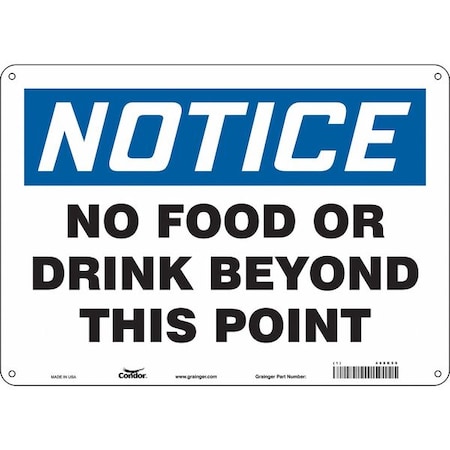 Condor Notice, No Food or Drink Beyond This Point, 14 in W x 10 in H, Rectangle, Aluminum, 468K59 468K59