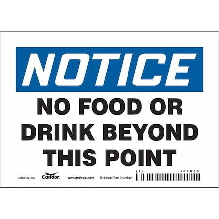 Condor Notice, No Food or Drink Beyond This Point, 7 in W x 5 in H, Rectangle, Vinyl, 468K63 468K63
