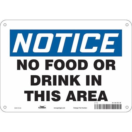 Condor Notice, No Food or Drink In This Area, 10 in W x 7 in H, Vertical Rectangle, Polyethylene, 468K68 468K68