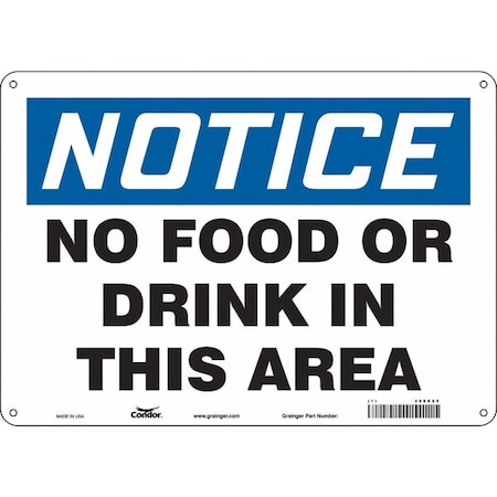 Condor Notice, No Food or Drink In This Area, 14 in W x 10 in H, Horizontal Rectangle, Polyethylene, 468K69 468K69
